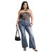 plus Size Slim Fit Beaded Embroidered Stretch Jeans for Women Sexy Hip Lifting Flared Denim_ecoleips.com