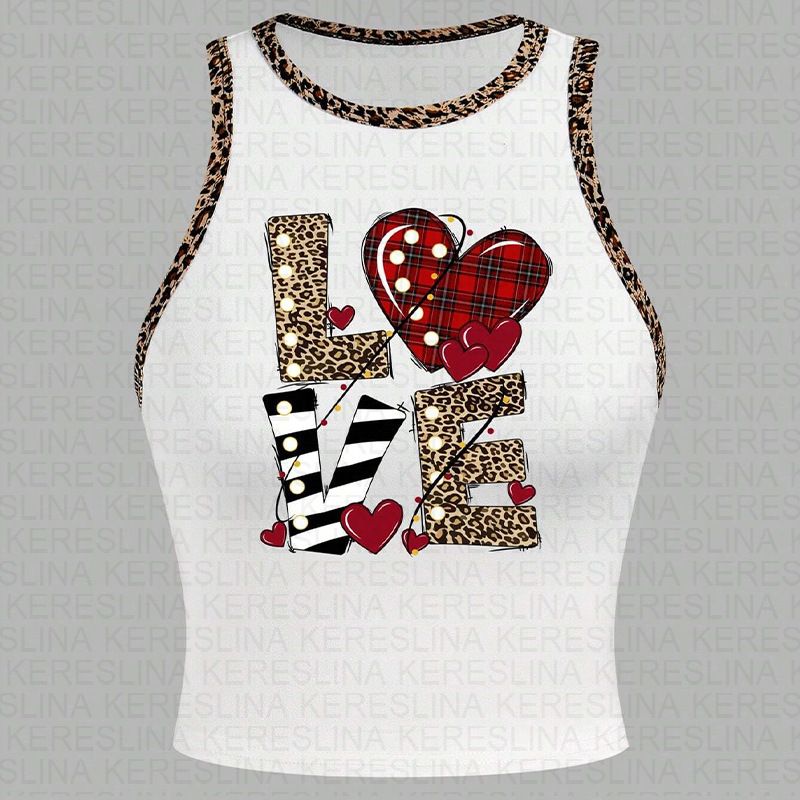 European Size Women's Sleeveless Top Love Letter Print Casual Summer Top with Back 2025 New Cross Border_ecoleips.com