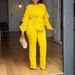 Elegant European American Style Winter Two Piece Set Women's Slim Waist Top With Long Sleeves And Ruffle Drawstring Elastic Pants_ecoleips.com