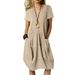 Women's Casual Solid Long Dress Loose‑Fitting Round Neck Design With Practical Side Pockets_ecoleips.com