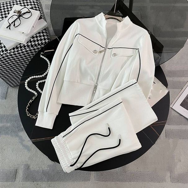 Women's Clothing Casual Sports High End Age Reducing Suit For Women New Spring Zipper Cardigan Top Wide Leg Pants Two Piece Suit Trendy_ecoleips.com