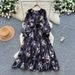French Vintage Floral Print Wrap Dress Elegant Ruffled Maxi Women's Dress with Adjustable Waist Tie_ecoleips.com