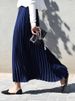 K New Solid Color Long Plus Size Pleated Skirt, High Waist Half Skirt, Women's Elastic Waist Skirt_ecoleips.com