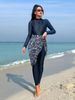 Women's Clothing Conservative Muslim Women's One-Piece Swimsuit Long Sleeve Tight Print Separate Long Pants Swimming Suit High Elasticity Polyester_ecoleips.com