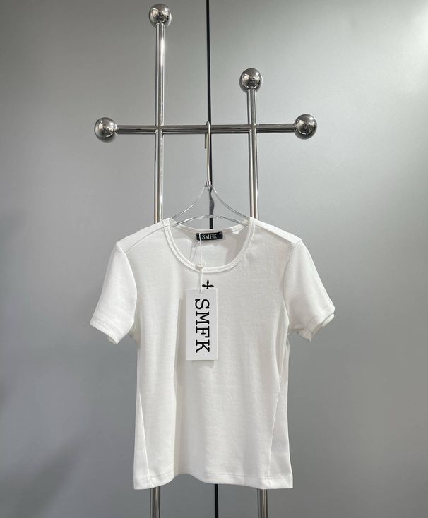 Women's Clothing Cotton Yarn Ribbed Crew Neck Slim Fit T-Shirt White Set With Stylish Sweatshirt And Shorts_ecoleips.com