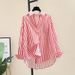 Women's Clothing Pure Cotton Long Sleeved Shirt Striped Print Fashionable Loose Cardigan Style Versatile Spring Inner Layer Top_ecoleips.com