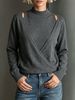 Women Lightweight Breathable Thin Knit Sweater, Mock Neck Cut Out Shoulder Fake Two Piece Wrap Cross Long Sleeve Casual Knitted Top_ecoleips.com