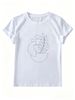 Summer Ladies Fashion Boho Abstract Geometry Plant Outline Graphic Short Sleeve Crew Neck Casual Top_ecoleips.com