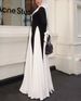 Women's Clothing Round Neck Contrast Color Chiffon Polka Dot Trumpet Sleeve Long Temperament Elegant Dress_ecoleips.com