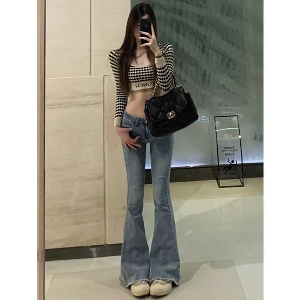 Aria Basics European And American Style Spicy Girl Frayed Hem Slim-fit Stretch Denim Jeans For Women, Autumn Vintage Low-waist_ecoleips.com