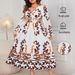 "Elegant Plus Size Flowy V-Neck Dress - Soft Long Sleeve Printed Maxi Dress For Women, Loose Fit & Comfortable, Trendy Casual & Office Wear"_ecoleips.com