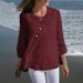 Elegant 3/4 Sleeve Blouse With Linen Blend & Lace Trim - Relaxed Fit Women's Top For Spring/Autumn_ecoleips.com
