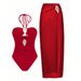 Women's Halterneck One-Piece Swimsuit With Wrap Skirt, Tummy Control Swimdress With Built-In Bra For Beach & Resort_ecoleips.com