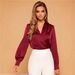 V-neck Shirt Top, Spring And Summer Long-sleeved Satin Shirt_ecoleips.com