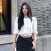 French-style Elegant Three-quarter Sleeve Shirt For Women, New Autumn Collection, Delicate Lace, Unique White Short Top_ecoleips.com