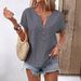 Summer Women's Clothing: Buttoned V-Neck Short-Sleeved T-Shirt Top For Women_ecoleips.com