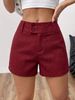 Retro Style Women's Shorts Are Thin And Fashionable, Red High Waist Double Buckle Straight, Casual Daily Wear_ecoleips.com