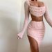 Knitted Beaded Square Neck Long Sleeve And Short Set Spring Women's Fashion Sexy Crop Top Skirt_ecoleips.com