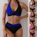 Women's Sexy Color-Block Bikini Set Crossover Design Two-Piece Swimsuit Fresh Cute Style Polyester_ecoleips.com