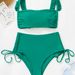 Women's Clothing Pure Color Backless Two-Piece Bikini Women's Swimsuit With Ruffle Trim Polyester Fabric With Chest Pad No Steel Support_ecoleips.com