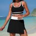 Women's High-Waisted Two-Piece Swimsuit Set European American Style Sexy Solid Color Sports Skirt Swimwear_ecoleips.com