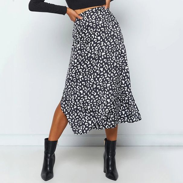 Women's High-Waisted Midi Skirt Leopard Print Chiffon Floral Print Slit Design Spring/Summer 2021 European American Style Sexy Zipper_ecoleips.com