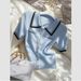 Women's Clothing Light Blue Short Sleeved T Shirt Nice Looking Beautiful Contrast Color Knitted Top_ecoleips.com
