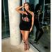 Women's Clothing Summer Fashionable And Sexy Mesh Beaded Oblique Shoulder Short Dress_ecoleips.com