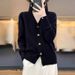 K New Pure Color Simple Knitted Sweater With Heart Button V-neck Women's Cardigan Loose Sweater Coat._ecoleips.com
