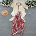 Women's Resort Print Patchwork Maxi Dress – Elegant A-Line Wrap Dress With Floral Design (One Size Fits Most)_ecoleips.com