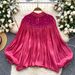 French-Inspired Embroidered Mesh Blouse – Glamorous Puff Sleeve Top With Crystal Embellishments (Oversized Fit)_ecoleips.com