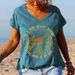 Women's Loose V-Neck Short Sleeve T-Shirt Spring Fashion Cartoon Digital Print Top Breathable Polyester Casual Tee_ecoleips.com