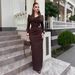 Women's Elegant Casual Long Dress Solid Color Cross Neck Slim Fit Autumn Clothing_ecoleips.com