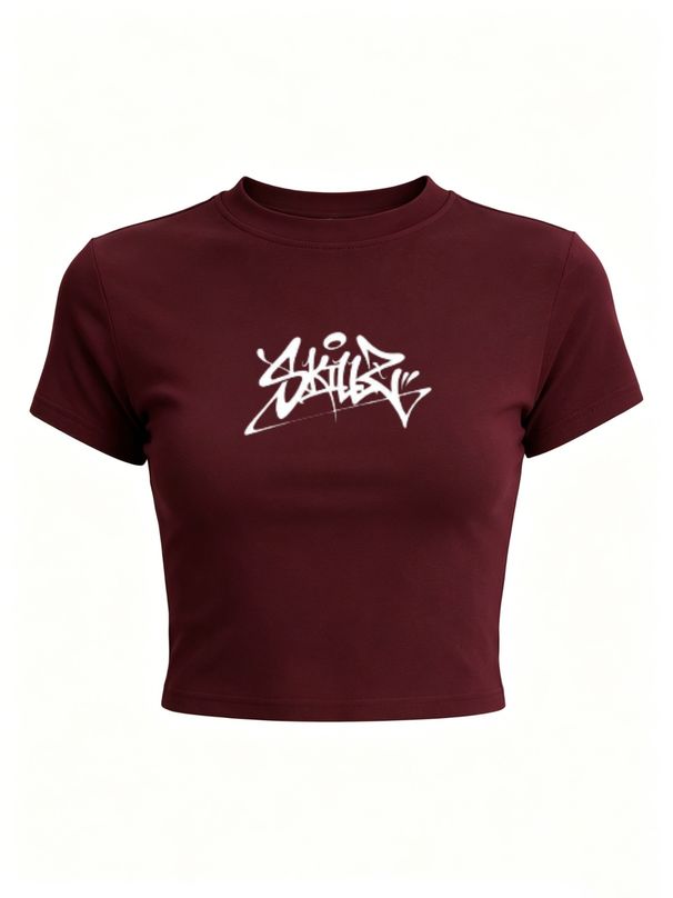 Y2K Women’s Street Style Crop Tee, Casual Graphic Print Slim Fit Short Sleeve Top_ecoleips.com