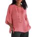 Verve New Women's Fashion Three-Quarter Sleeve Round Neck Cotton Linen Shirt Loose Top_ecoleips.com