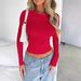 Hot Sale European And American New Solid Color Slim Round Neck Short Long Sleeve T Shirt Cross Border Foreign Trade Women_ecoleips.com