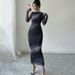 Women's Pleated Tight Dress Sexy Mesh Printed European American Style for Autumn New Arrival_ecoleips.com
