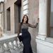 CY901796Rhinestone Mesh Sleeve Patchwork Waist Split Slim Fit Long Dress Women_ecoleips.com