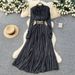 Elegant V-Neck Pleated Long Sleeve Wrap Dress For Women - Slimming A-Line Maxi Dress With Flowy Hem For Office & Casual Wear_ecoleips.com