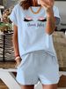 Women’s 2 Piece Outfit Set – Oversized Graphic T-Shirt And Biker Shorts Matching Set, Casual Summer Lounge Tracksuit For Daily Wear-327_ecoleips.com