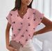 Women's Clothing T-Shirts Loose V Neck T-Shirt Heart Print Short Sleeve Regular Fit Top_ecoleips.com