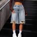 High Waist Distressed Denim Shorts For Women - Loose Fit Mid-Length Summer Shorts With Vintage Wash_ecoleips.com