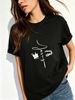 Women Crew Neck Short Sleeve T-Shirt, Minimalist Crown Thorn Cursive Line Graphic Loose Fit Casual Summer Basic Tee Tops_ecoleips.com