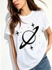 Women Crew Neck Short Sleeve T-Shirt, Minimal Planet Star Line Graphic Loose Fit Casual Summer Basic Tee Tops_ecoleips.com