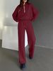 Autumn And Winter European And American Solid-colored Zipper Pullover Womens Clothing Stylish And Casual Straight-leg Pants Set._ecoleips.com