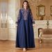 Women's Ethnic Style Long Robe V Neck Cross Border Casual Fashion Skirt with Rope Embroidery Muslim Clothing Wholesale_ecoleips.com