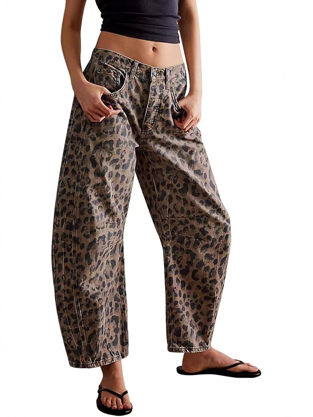 Effortless Americana Style Leopard Print High Waist Straight Leg Jeans 2K High Street Style Women's Clothing Autumn New Fashion_ecoleips.com