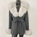 Women’s Luxe Fox Fur Collar Cardigan – Oversized Knit Sweater Coat, Mid-Length Bathrobe Style_ecoleips.com