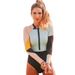 Women's Long Sleeved Zip up Crew Neck Swimsuit Color Block One Piece High Waisted Surfing Suit_ecoleips.com