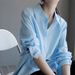 French-style Blue Polo Collar Sun Protection Shirt Women, Loose Casual For Spring And Summer, Long-sleeved Thin_ecoleips.com